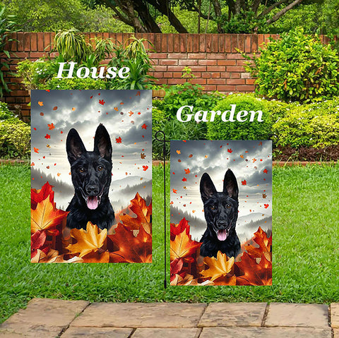 German Shepherd Black - Best of Breed  Fall Leaves Outdoor House and Garden Flag