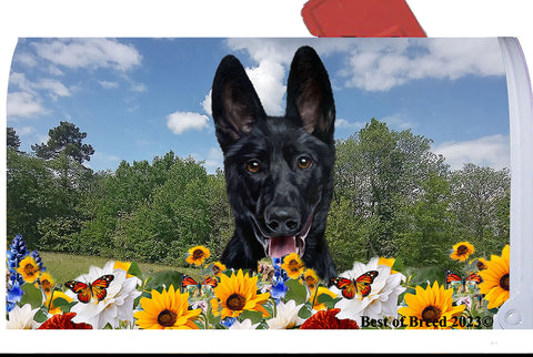 German Shepherd Black - Best of Breed Summer Flowers Mailbox Cover Hi-Grade Vinyl 6" x 19"