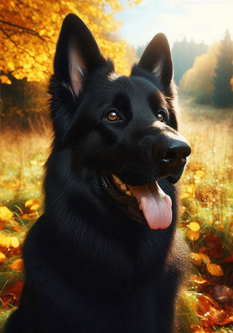 German Shepherd Black - Best of Breed DCR Falling Leaves Outdoor Flag