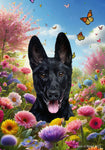 German Shepherd Black - Best of Breed  Spring Butterflies Outdoor House and Garden Flag