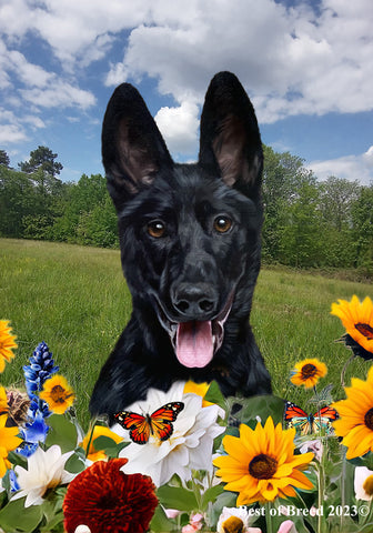 German Shepherd Black - Best of Breed  Summer Fields Outdoor House and Garden Flag