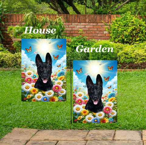 German Shepherd Black - Best of Breed  Summer Butterflies Outdoor House and Garden Flag