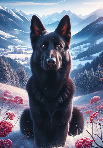 German Shepherd Black - Best of Breed DCR Winter Berries Outdoor House and Garden Flag