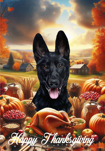 German Shepherd Black - Best of Breed  Thanksgiving Outdoor House and Garden Flag