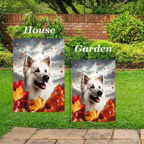 German Shepherd White - Best of Breed  Fall Leaves Outdoor House and Garden Flag