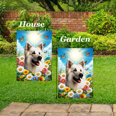 German Shepherd White - Best of Breed  Summer Butterflies Outdoor House and Garden Flag