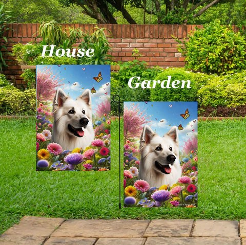 German Shepherd White - Best of Breed  Spring Butterflies Outdoor House and Garden Flag