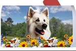 German Shepherd White - Best of Breed Summer Flowers Mailbox Cover Hi-Grade Vinyl 6" x 19"