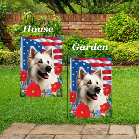 German Shepherd White - Best of Breed  Patriotic I All-American Outdoor House and Garden Flag