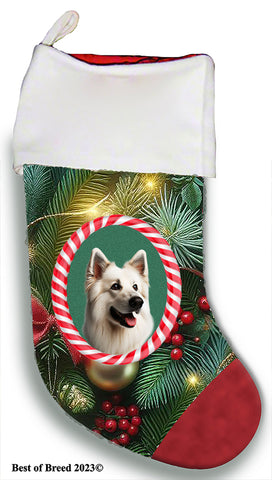German Shepherd White - Best of Breed  Christmas Stocking 13.5"  Red Gaming Cloth with Red Lining ,Plush White Cuff