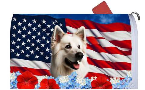 German Shepherd White - Best of Breed Patriotic Mailbox Cover Hi-Grade Vinyl 6" x 19"