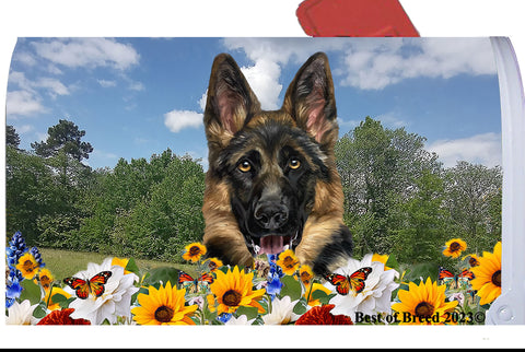 German Shepherd  - Best of Breed Summer Flowers Mailbox Cover Hi-Grade Vinyl 6" x 19"