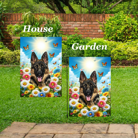 German Shepherd  - Best of Breed  Summer Butterflies Outdoor House and Garden Flag