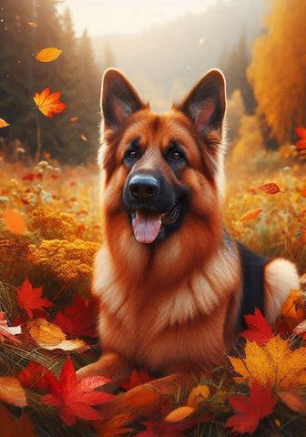 German Shepherd  - Best of Breed DCR Falling Leaves Outdoor Flag