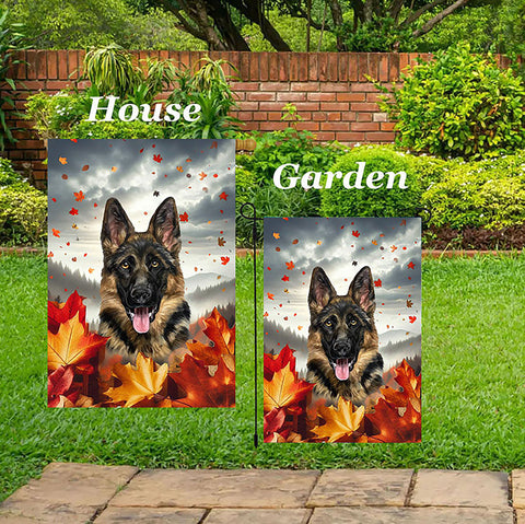 German Shepherd  - Best of Breed  Fall Leaves Outdoor House and Garden Flag