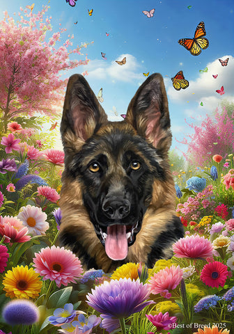 German Shepherd  - Best of Breed  Spring Butterflies Outdoor House and Garden Flag