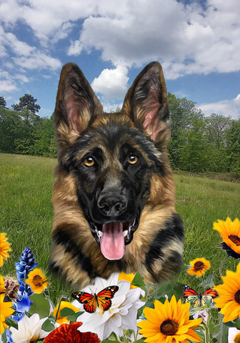 German Shepherd  - Best of Breed  Summer Fields Outdoor House and Garden Flag