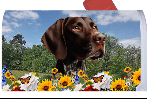 German Shorthair Pointer - Best of Breed Summer Flowers Mailbox Cover Hi-Grade Vinyl 6" x 19"