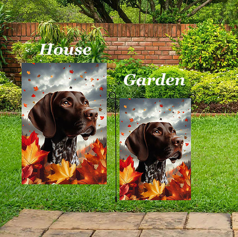 German Shorthair Pointer - Best of Breed  Fall Leaves Outdoor House and Garden Flag