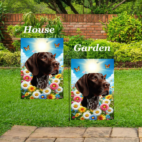 German Shorthair Pointer - Best of Breed  Summer Butterflies Outdoor House and Garden Flag