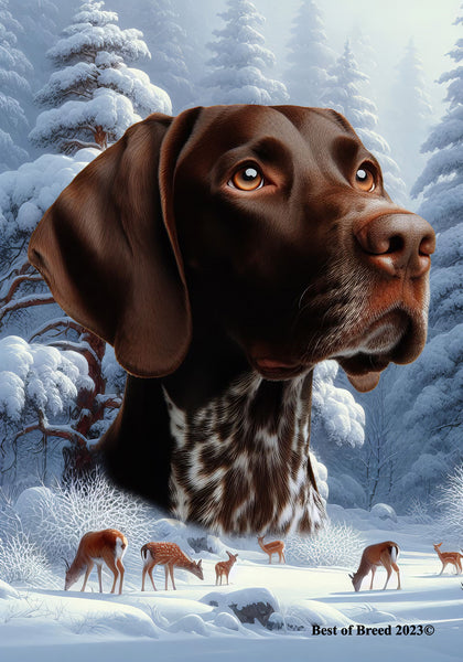 German Shorthair Pointer - Best of Breed  Winter Wonderland Outdoor House and Garden Flag