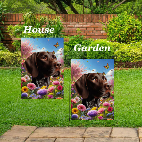 German Shorthair Pointer - Best of Breed  Spring Butterflies Outdoor House and Garden Flag