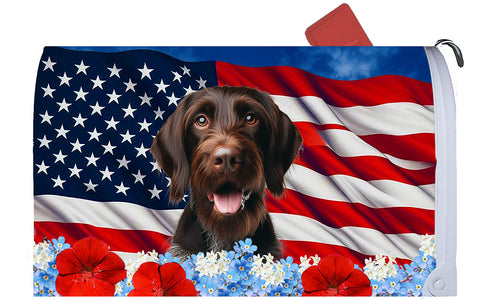 German Wirehaired Pointer -  Best of Breed Patriotic Mailbox Cover Hi-Grade Vinyl 6" x 19"