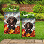 German Wirehaired Pointer -  Best of Breed  Fall Leaves Outdoor House and Garden Flag