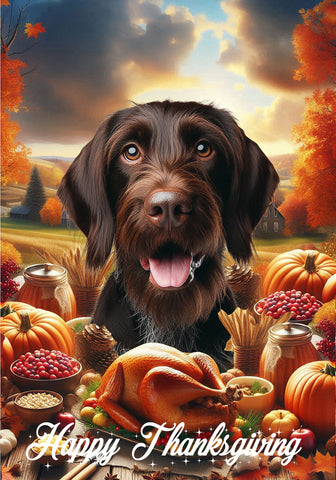 German Wirehaired Pointer -  Best of Breed  Thanksgiving Outdoor House and Garden Flag
