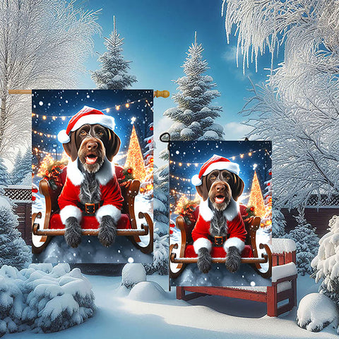 German Wirehaired Pointer - Best of Breed DCR Christmas Outdoor House and Garden Flag