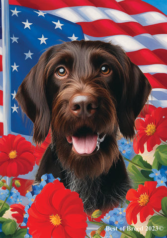 German Wirehaired Pointer -  Best of Breed  Patriotic I All-American Outdoor House and Garden Flag