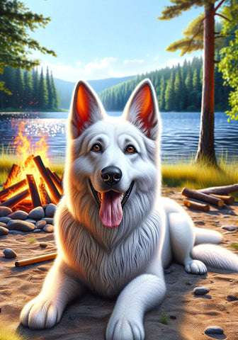 German Shepherd White - Best of Breed DCR Summer Camping   Outdoor House and Garden Flag
