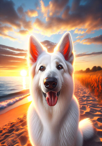 German Shepherd White - Best of Breed DCR Summer Sunset Outdoor House and Garden Flag