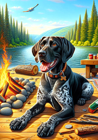 German Shorthair Pointer Black - Best of Breed DCR Summer Camping   Outdoor House and Garden Flag