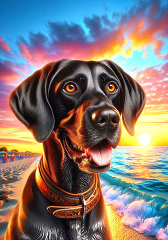 German Shorthair Pointer Black - Best of Breed DCR Summer Sunset Outdoor House and Garden Flag