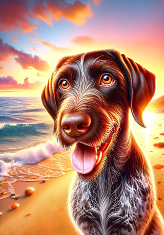 German Wirehaired Pointer - Best of Breed DCR Summer Sunset Outdoor House and Garden Flag