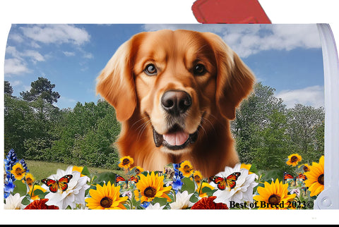 Golden Retriever Red - Best of Breed Summer Flowers Mailbox Cover Hi-Grade Vinyl 6" x 19"