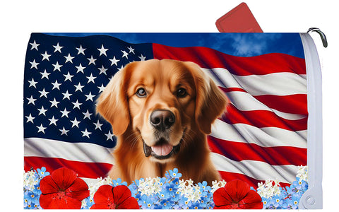 Golden Retriever Red - Best of Breed Patriotic Mailbox Cover Hi-Grade Vinyl 6" x 19"