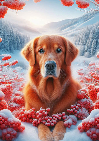 Golden Retriever Red - Best of Breed DCR Winter Berries Outdoor House and Garden Flag