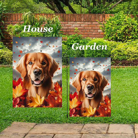 Golden Retriever Red - Best of Breed  Fall Leaves Outdoor House and Garden Flag
