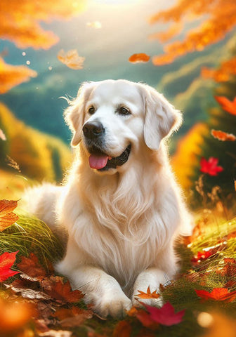 Golden Retriever White - Best of Breed DCR Falling Leaves Outdoor Flag