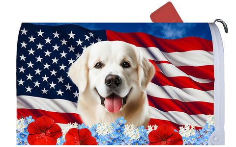 Golden Retriever White - Best of Breed Patriotic Mailbox Cover Hi-Grade Vinyl 6" x 19"