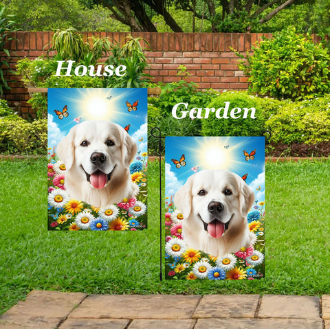 Golden Retriever White - Best of Breed  Summer Butterflies Outdoor House and Garden Flag