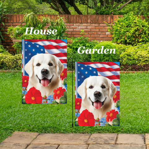 Golden Retriever White - Best of Breed  Patriotic I All-American Outdoor House and Garden Flag