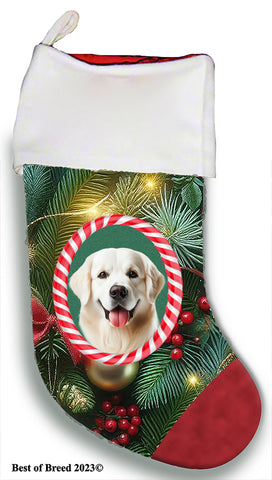 Golden Retriever White - Best of Breed  Christmas Stocking 13.5"  Red Gaming Cloth with Red Lining ,Plush White Cuff