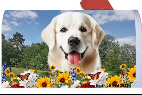 Golden Retriever White - Best of Breed Summer Flowers Mailbox Cover Hi-Grade Vinyl 6" x 19"