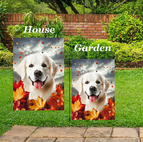 Golden Retriever White - Best of Breed  Fall Leaves Outdoor House and Garden Flag
