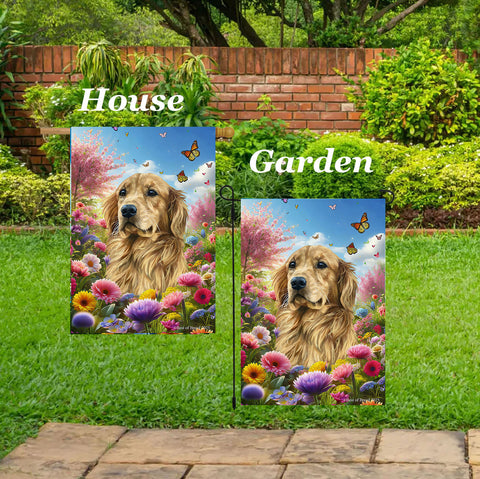 Golden Retriever - Best of Breed  Spring Butterflies Outdoor House and Garden Flag