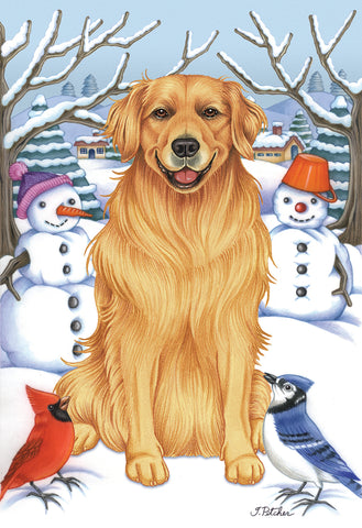 Golden Retriever - Best of Breed Tomoyo Pitcher Winter Snowman Garden Flag 12" x 17"