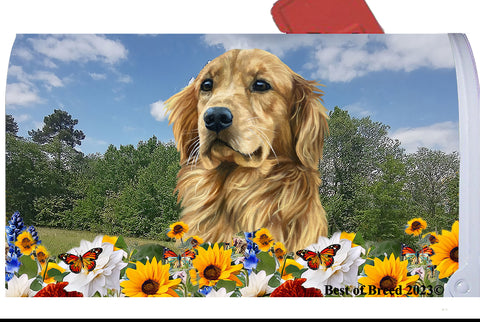 Golden Retriever - Best of Breed Summer Flowers Mailbox Cover Hi-Grade Vinyl 6" x 19"